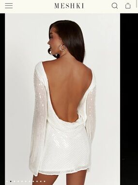 Meshki White Sequin Cowl Back Mini Dress